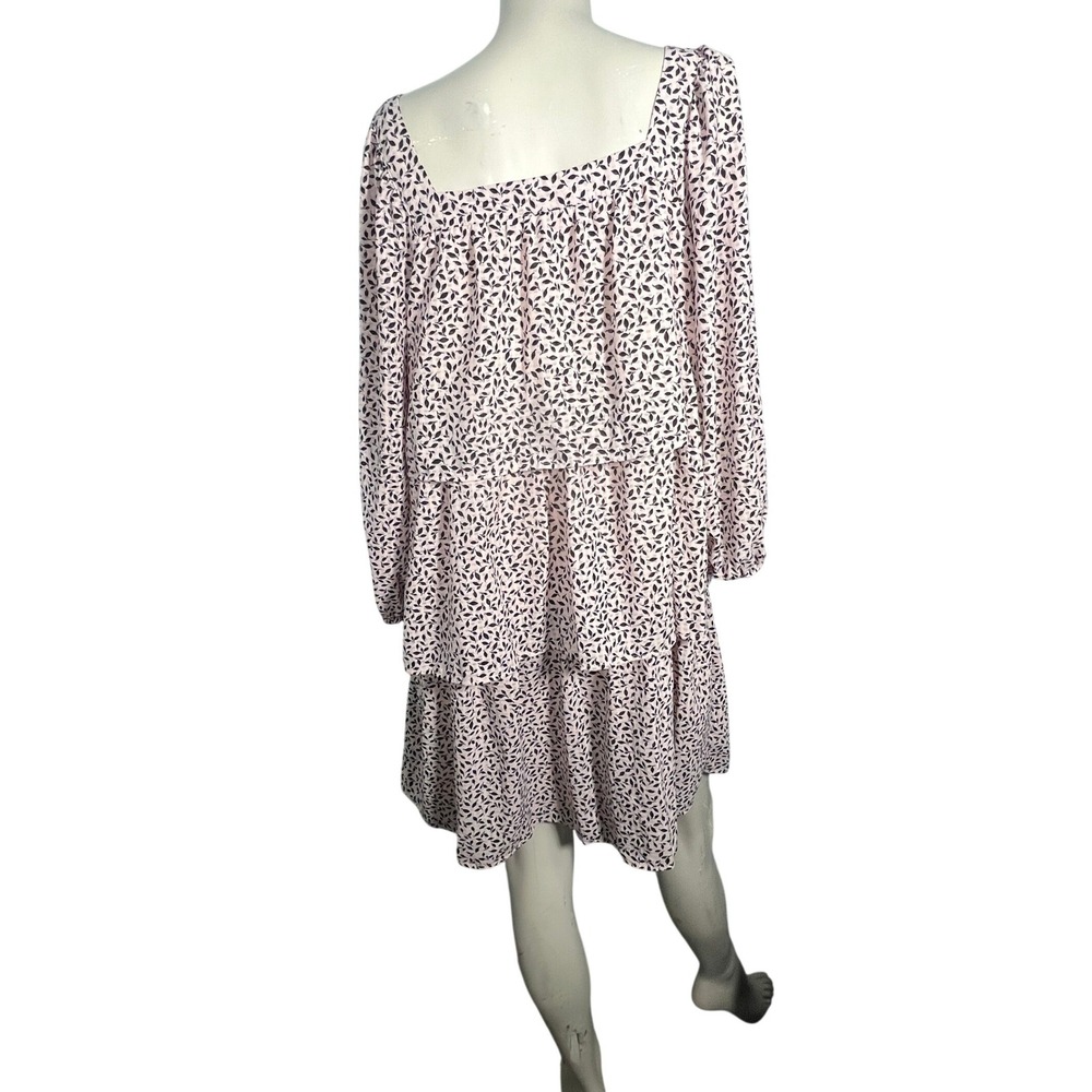 Who What Wear Frame Tiered Mini Dress Womens M Pink Leaf Boho Flowy Babydoll - Picture 3 of 10